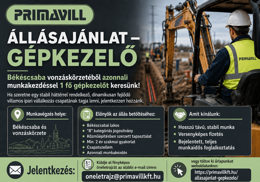 Állásajánlat – gépkezelő